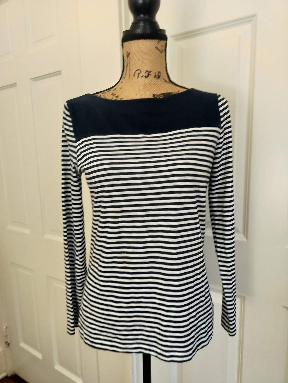 Brooks Brothers Blue and White Striped Long-Sleeve Boatneck Top Size S